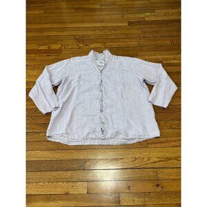 Flax Jeanne Engelhart Womens Button Down Shirt Lavender Linen Sz 2G 2X Relaxed